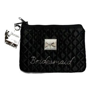 His & Hers Small Cosmetic Bag‎ Black Quilted Bridesmaid Elegant Gift Wedding NEW